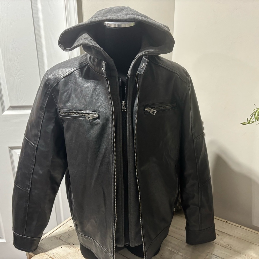 Men’s Guess Dylan Hooded Motorcycle Jacket-Large - Picture 2 of 11